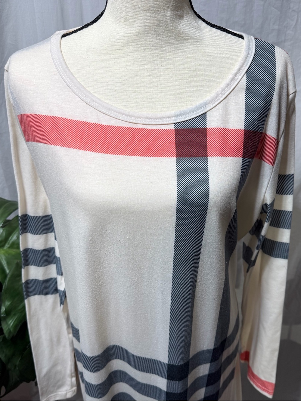 SMYS Elegant Ivory Plaid Long-Sleeve Swing Dress XL - Picture 6 of 8